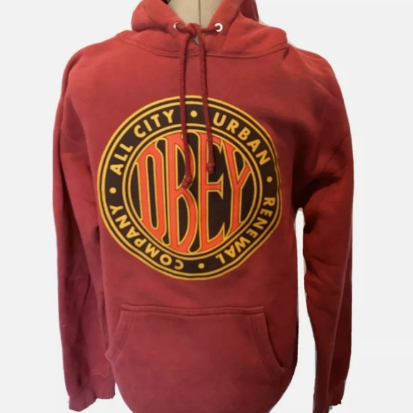 OBEY Logo Burgundy Red Pullover Sweatshirt - Picture 3 of 3